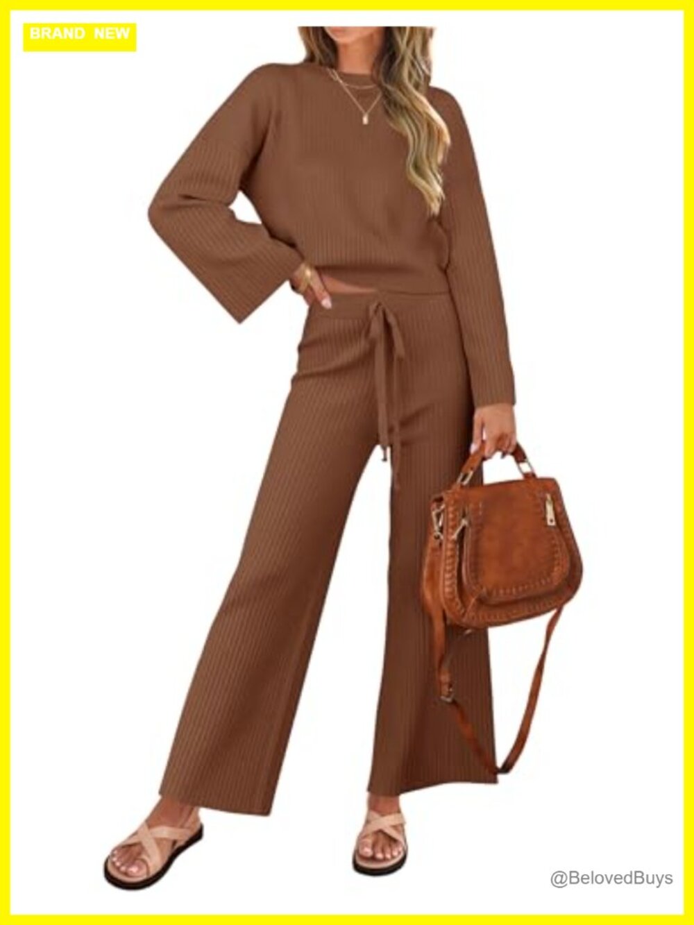 ZESICA Women's 2 Piece Sweater Set Knit Lounge Set Wide Leg Pant Set